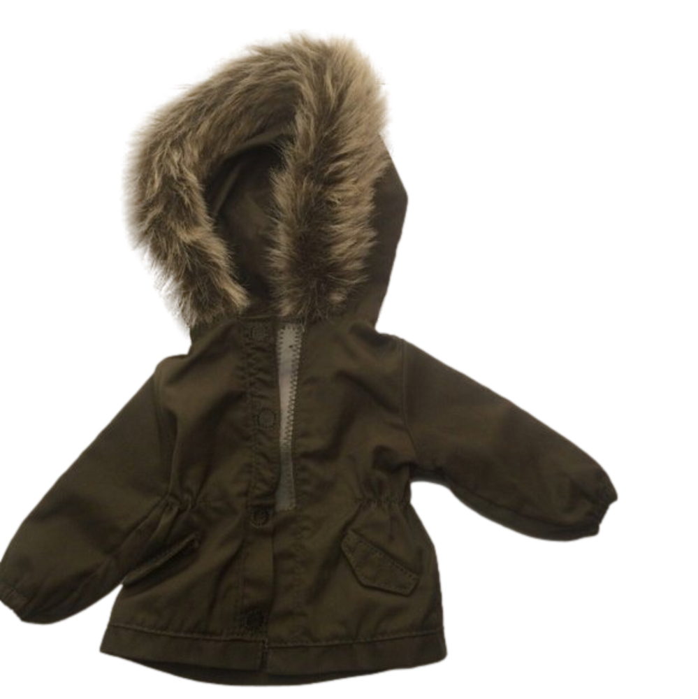 18” Doll Parka, Faux Fur Trim Hood. Excellent Pre Loved Condition.